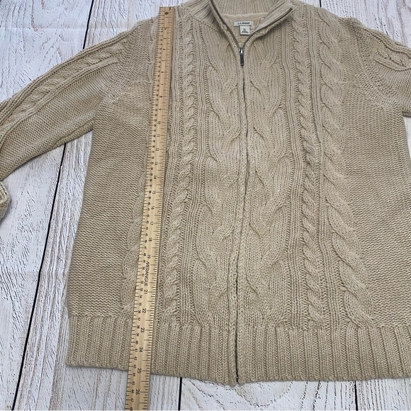 L.L. Bean Women's Beige Cable Knit Zip-Up Sweater - Picture 6 of 9